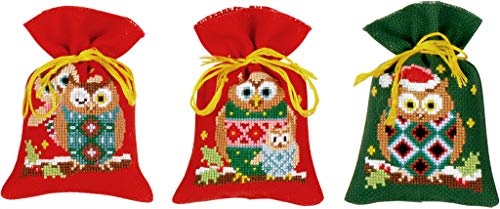 Vervaco Kräutertütchen-Stickpackung im gezählten Kreuzstich, Christmas Owls, 8 x 12cm von Vervaco