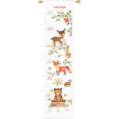 Vervaco Gezählter Kreuzstich Stickpackungen Stickset Baby Geburt Waldtiere Wanddekoration Handarbeit Set für Erwachsene Kreatives Handwerk ca. 18 x 70 cm Geburt Geschenk Hausdeko von Vervaco