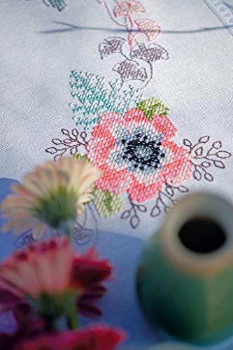Vervaco Kreuzstich Stickpackungen Tischdecke Pastellblumen Stickdecken Vorgezeichnet Basteln Erwachsene Kreativ Set Vorgedruckte Decke Sticken 80 x 80 cm Stickset DIY Sticken Set von Vervaco