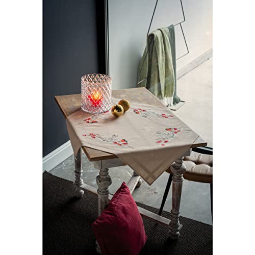 Vervaco Kreuzstich Stickpackungen Tischdecke Schneehase und Dompfaff Stickdecken Vorgezeichnet Basteln Erwachsene Kreativ Set Vorgedruckte Decke Sticken 80 x 80 cm Stickset Sticken Set von Vervaco