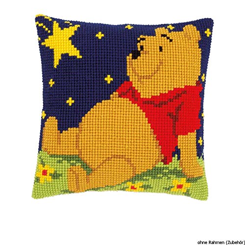 Vervaco Kreuzstichkissen Winnie The Pooh Kreuzstickpackung vorgedruckt, Stramin, weiß, 40 x 40 x 0,3 cm von Vervaco