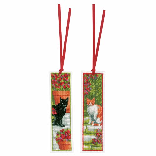 Vervaco Lesezeichen Kreuzstich Stickpackungen Gezählter Kreuzstich Set Katzen 2er DIY Set Erwachsene Sticken Lesen Zubehör Geschenk Zählmusterpackung ca. 6 x 20 cm Stickset für Anfänger von Vervaco