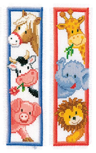 Vervaco Lesezeichen Kreuzstich Stickpackungen Gezählter Kreuzstich Set Tiere 2er DIY Set Erwachsene Sticken Lesen Zubehör Geschenk Zählmusterpackung ca. 6 x 20 cm Stickset für Anfänger von Vervaco