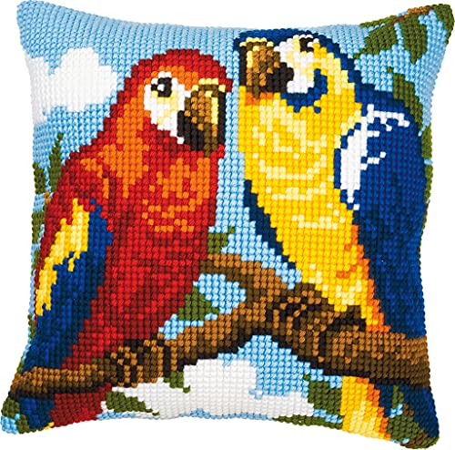 VERVACO Kreuzstich Stickpackungen Kissen Stickerei Set Anfänger Vorgedruckt Papageien DIY Set Kreativ Set Für Erwachsene Dekoratives Kissen ca. 40 x 40 cm Bastelset Handwerker Haus Dekoration von Vervaco