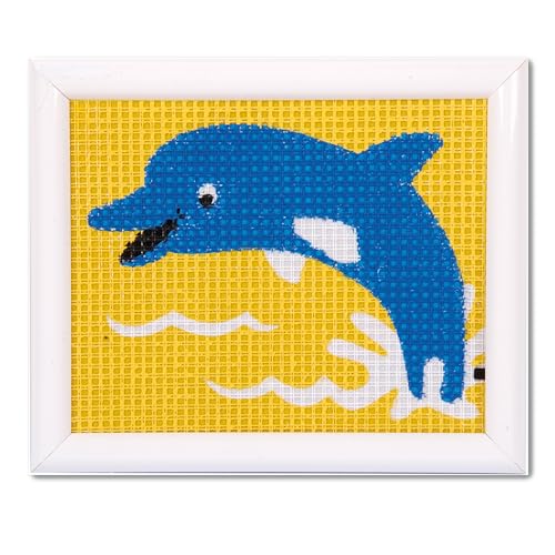 VERVACO Gobelin Stickbilder zum Selbersticken Lernset Nähen Delphin Kreuzstich Stickpackungen Stickset für Anfänger ca. 16 x 12,5 cm Bastelset DIY Sticken Kreatives Geschenk Beginner Cross Stitch von Vervaco