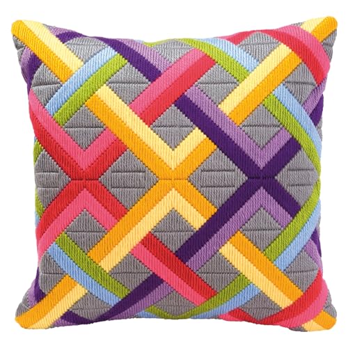 Vervaco Stickpackung Kissen Langstich Set ART DEKO Stickerei Set Anfänger Basteln Erwachsene Kreativ Set ca. 40 x 40 cm Bastelset Handwerker Handarbeit Zubehör Geschenkset von Vervaco