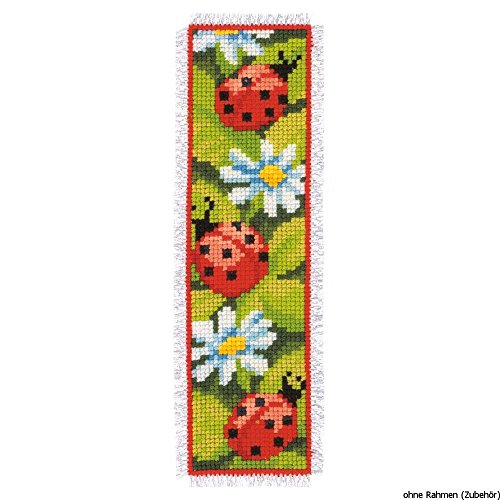 Vervaco Lesezeichen Kreuzstich Stickpackungen Gezählter Kreuzstich Set Marienkäfer DIY Set Erwachsene Sticken Lesen Zubehör Geschenk Zählmusterpackung ca. 6 x 20 cm Stickset für Anfänger von Vervaco