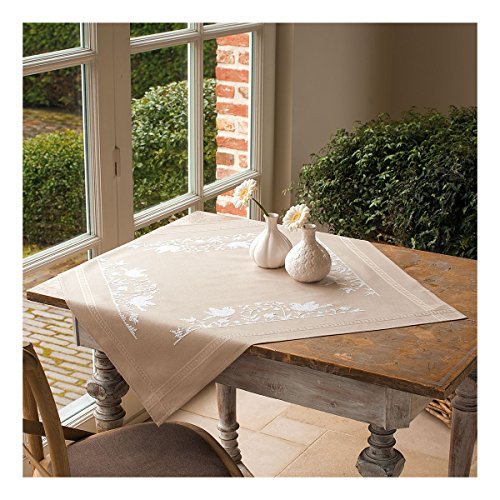 VERVACO Kreuzstich Stickpackungen Tischdecke Weiße Vögel Stickdecken Vorgezeichnet Basteln Erwachsene Kreativ Set Vorgedruckte Decke Sticken 80 x 80 cm Stickset DIY Sticken Set von Vervaco