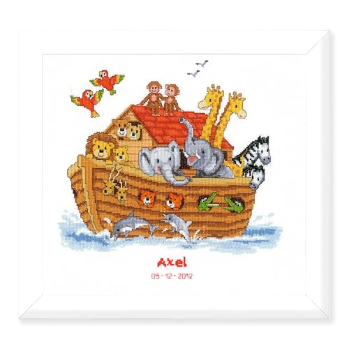 VERVACO Gezählter Kreuzstich Stickpackungen DIY Stickbilder Arche Noah Wanddekoration Handarbeit Set für Erwachsene Kreatives Handwerk ca. 33 x 31 cm Kreuzstichbilder Set Hausdeko von Vervaco