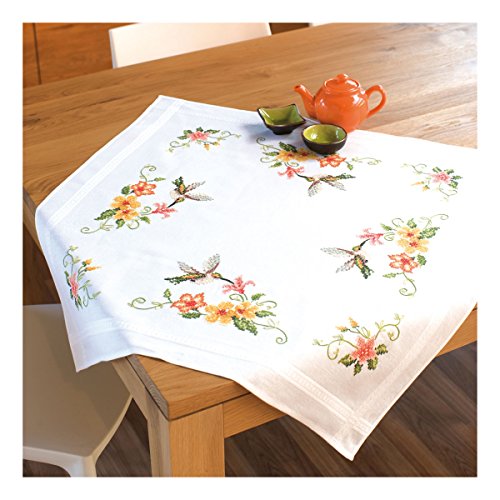 Vervaco Kreuzstich Stickpackungen Tischdecke Kolibri Stickdecken Vorgezeichnet Basteln Erwachsene Kreativ Set Vorgedruckte Decke Sticken 80 x 80 cm Stickset DIY Sticken Set von Vervaco