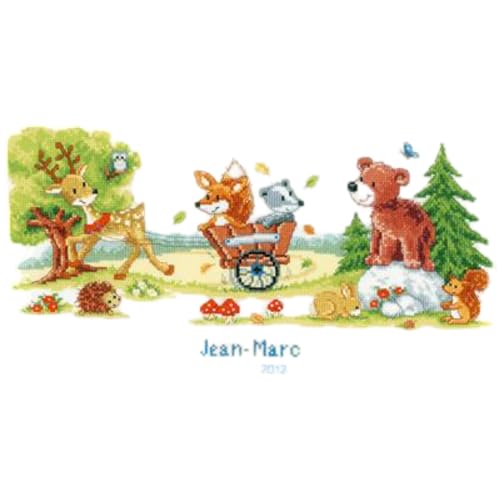 VERVACO Gezählter Kreuzstich Stickpackungen Stickset Baby Geburt Waldspaziergang Wanddekoration Handarbeit Set für Erwachsene Kreatives Handwerk ca. 38 x 20 cm Geburt Geschenk Hausdeko von Vervaco