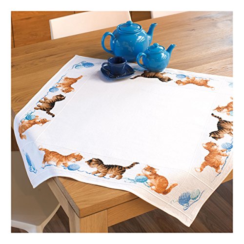 Vervaco Tischdecke Spielende Katzen Zählmusterpackung-Stickpackung im gezählten Kreuzstich, Baumwolle, Mehrfarbig, 80 x 80 x 0.3 cm von Vervaco