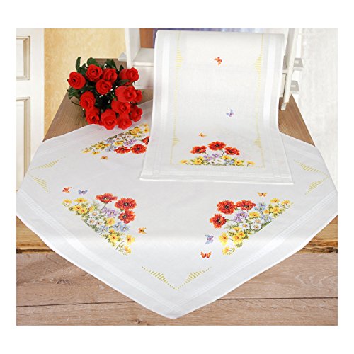 Vervaco Tischläufer Wilde Frühjahrsblumen Stickpackung/Läufer im vorgedruckten/vorgezeichneten Kreuzstich, Baumwolle, Mehrfarbig, 40 x 100 x 0.3 cm von Vervaco