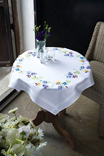 Vervaco schönsten Stiefmütterchen Stickpackung/Tischdecke im vorgedruckten/vorgezeichneten Kreuzstich, Baumwolle, Mehrfarbig, 80 x 80 x 0.3 cm von Vervaco