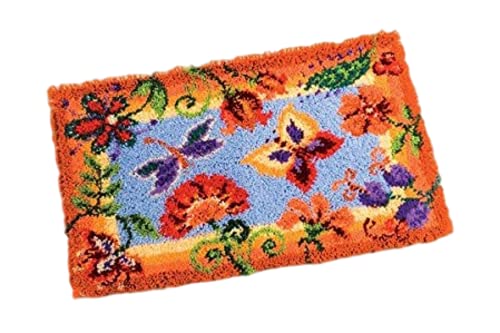 Vervaco Knüpfteppich Set DIY Handarbeit Set Knüpfset für Anfänger Blumen Teppich zum Selber Knüpfen Basteln Erwachsene Kreativ Set 65 x 40 cm Latch Hook Kit Knüpfhaken Set Haus Dekoration von Vervaco