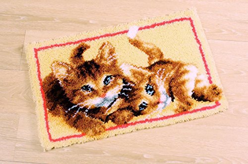 VERVACO DIY Handarbeit Knüpfset für Anfänger Katzen Teppich zum Selber Knüpfen Basteln Erwachsene Kreativ Set 70 x 45 cm Latch Hook Kit Zubehör Haus Dekoration Knüpfteppich mit Knüpfhaken, Mehrfarbig von Vervaco