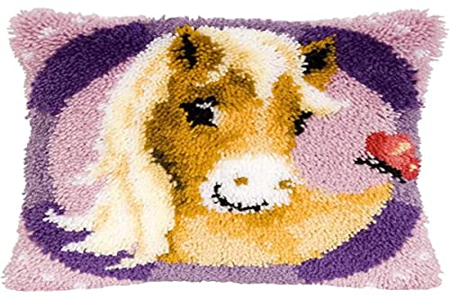 Vervaco süßes Pony Knüpfkissen mit Knüpfhaken, Baumwolle, Mehrfarbig, 40 x 40 x 1 cm von Vervaco