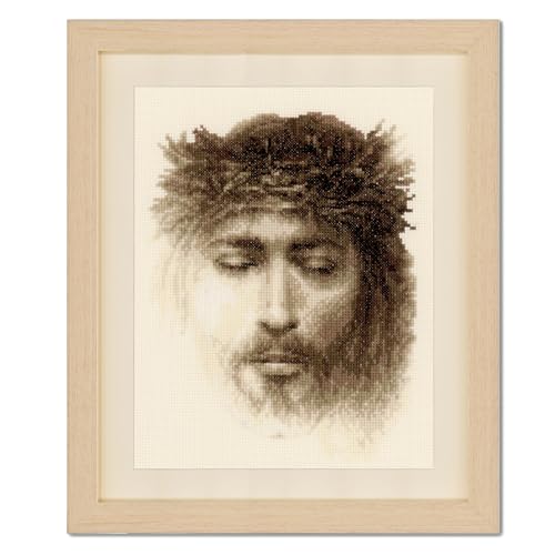 VERVACO Gezählter Kreuzstich Stickpackungen DIY Stickbilder Jesus Wanddekoration Handarbeit Set für Erwachsene Kreatives Handwerk ca. 19 x 24 cm Kreuzstichbilder Set Hausdeko von Vervaco
