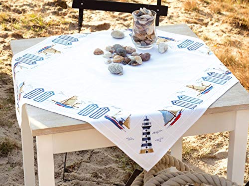 VERVACO Stickpackung Tischdecke Zählmusterpackung Kreuzstich Entlang der Küste Stickdecken zum Selbersticken Stickset Weihnachten Kreativ Set für Erwachsene 80 x 80 cm Kreatives Geschenk von Vervaco
