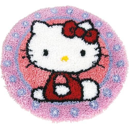 Vervaco Formteppich Hello Kitty Knüpfteppich mit Knüpfhaken, Baumwolle, Mehrfarbig, 55 x 55 x 1 cm von Vervaco