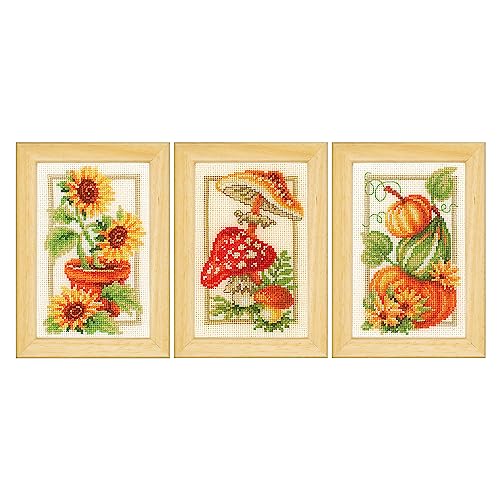 Vervaco PN-0147594 Miniatur-Set für Herbst, 3 Stück, Ecru, ca. 8 x 12 cm von Vervaco