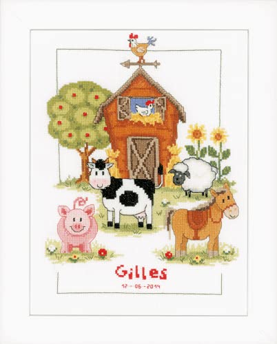 VERVACO Gezählter Kreuzstich Stickpackungen Stickset Baby Geburt Auf dem Bauernhof Wanddekoration Handarbeit Set für Erwachsene Kreatives Handwerk ca. 22 x 29 cm Geburt Geschenk Hausdeko von Vervaco
