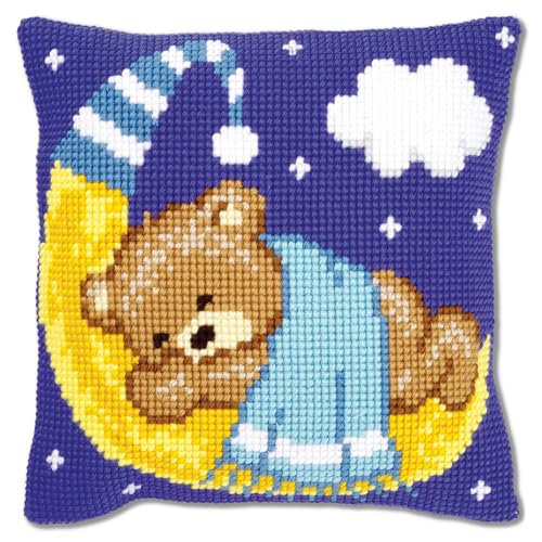 VERVACO Kreuzstich Stickpackungen Kissen Stickerei Set Anfänger Vorgedruckt Teddy auf Mond - blau DIY Set Kreativ Set Für Erwachseneca. 40 x 40 cm Bastelset Handwerker Haus Dekoration VERVACO Kreuzstich Stickpackungen Kissen Stickerei Set Anfänger Vorgedruckt Teddy auf Mond - blau DIY Set Kreativ Set Für Erwachseneca. 40 x 40 cm Bastelset Handwerker Haus Dekoration von Vervaco