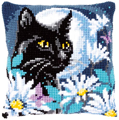 Vervaco PN-0148218 Katze in der Nacht Kreuzsichkissen vorbedruckt, Baumwolle, mehrfarbig, 40 x 40 cm von Vervaco