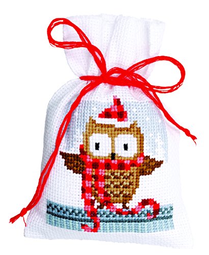 VERVACO Zählmusterpackung Stickset Säckchen Freunde von Weihnachten 3er DIY Gezählter Kreuzstich Stickpackungen Basteln Erwachsene Kreativ Set 8 x 12 cm Stickset für Anfänger Stoffbeutel zum Sticken von Vervaco
