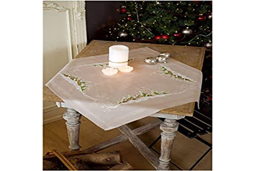 Vervaco Kreuzstich Stickpackungen Tischdecke Winterdorf im Schnee Stickdecken Vorgezeichnet Basteln Erwachsene Kreativ Set Vorgedruckte Decke Sticken 80 x 80 cm Stickset DIY Sticken Set von Vervaco