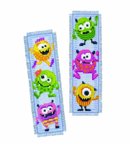 VERVACO Lesezeichen Kreuzstich Stickpackungen Gezählter Kreuzstich Viele kleine Monster 2er DIY Set Erwachsene Sticken Lesen Zubehör Geschenk Zählmusterpackung ca. 6 x 20 cm Stickset für Anfänger von Vervaco