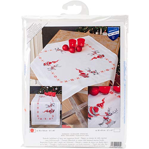 Vervaco Stickpackung Kreuzstich Set Vorgedruckt Tischläufer Wichtel Stickdecken Vorgezeichnet DIY Basteln Erwachsene Kreativ Stickläufer zum Selbersticken 40 x 100 cm Stickset von Vervaco