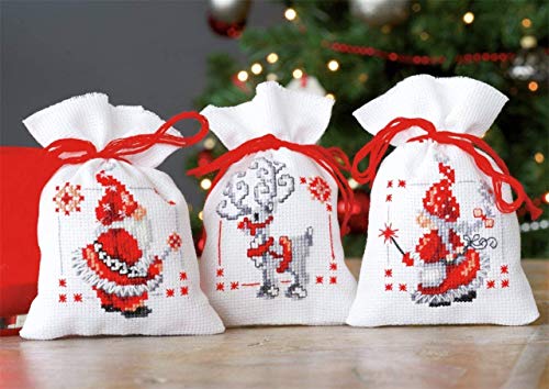 Vervaco Kräutertütchen-Stickpackung im gezählten Kreuzstich, Acryl, Christmas Elves, 8 x 12cm von Vervaco