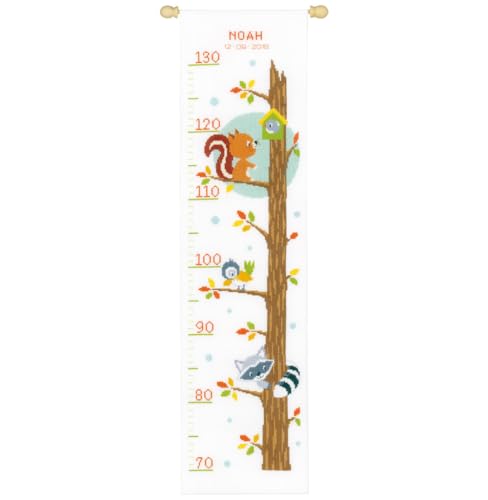 Vervaco Gezählter Kreuzstich Stickpackungen Stickset Baby Geburt Tiere im Baum Wanddekoration Handarbeit Set für Erwachsene Kreatives Handwerk ca. 18 x 70 cm Geburt Geschenk Hausdeko von Vervaco