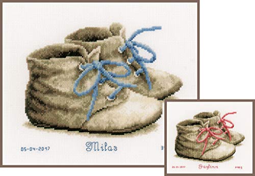 Vervaco Zählmusterpackung Babyschuhe Aida Kreuzstickpackung zum Auszählen, weiß, 18 x 15 x 0,3 cm von Vervaco