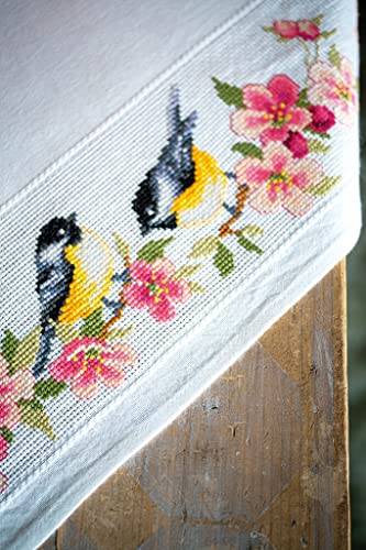 Vervaco PN-0164365 Tischdecke Kreuzstich Set Zählmuster, Baumwolle, Birds And Blossoms (10,5 Count), 80x80cm, 2 Anzahl von Vervaco