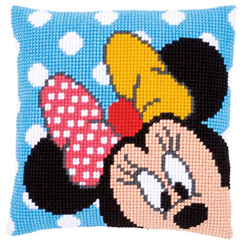 Vervaco WD Kreuzstichkissen Minnie Kreuzstickpackung vorgedruckt, Stramin, weiß, 40 x 40 x 0,3 cm von Vervaco