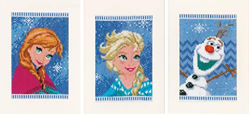 Vervaco WD Grußkarten ELSA, Olaf & Anna Aida 3er Set Kreuzstickpackung zum Auszählen, weiß, 10,5 x 15 x 0,30 cm von Vervaco