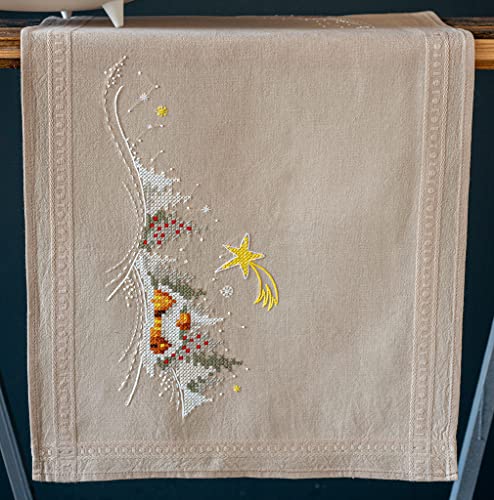 Vervaco Stickpackung Kreuzstich Set Vorgedruckt Tischläufer Winterlandschaft mitStern Stickdecken Vorgezeichnet DIY Basteln Kreativ Stickläufer zum Selbersticken 40 x 100 cm Stickset von Vervaco