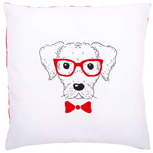 Vervaco Plattstichkissen-Stickpackung, Acryl, Dog with Red Glasses, 40 x 40cm von Vervaco