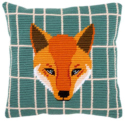 Vervaco Stickpackung Kissen Langstich Set GUNTHER Schräger Spannstich Stickerei Set Anfänger Basteln Erwachsene Kreativ Set ca. 40 x 40 cm Bastelset Handwerker Handarbeit Zubehör Geschenkset von Vervaco