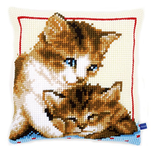 Vervaco Spielende Katzen Kreuzstichkissen/Stickkissen vorgedruckt, Baumwolle, Mehrfarbig, 40 x 40 x 0.3 cm von Vervaco