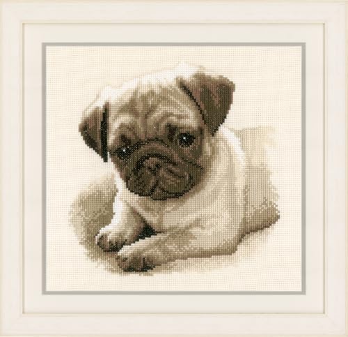 Vervaco Gezählter Kreuzstich Stickpackungen DIY Stickbilder Hund Wanddekoration Handarbeit Set für Erwachsene Kreatives Handwerk ca. 21 x 21 cm Kreuzstichbilder Set Hausdeko von Vervaco