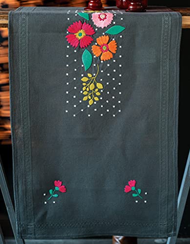 Vervaco Stickpackung Kreuzstich Set Vorgedruckt Tischläufer Feurige Blumen Stickdecken Vorgezeichnet DIY Basteln Erwachsene Kreativ Stickläufer zum Selbersticken 40 x 100 cm Stickset von Vervaco