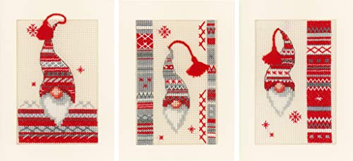 Vervaco Gezählter Kreuzstich Stickpackungen Grußkarten zum Selbstgestalten Wichtel 3er DIY Postkarten Set Erwachsene Sticken Bastelset ca. 10,5 x 15 cm Stickset für Anfänger Kreatives Geschenk von Vervaco