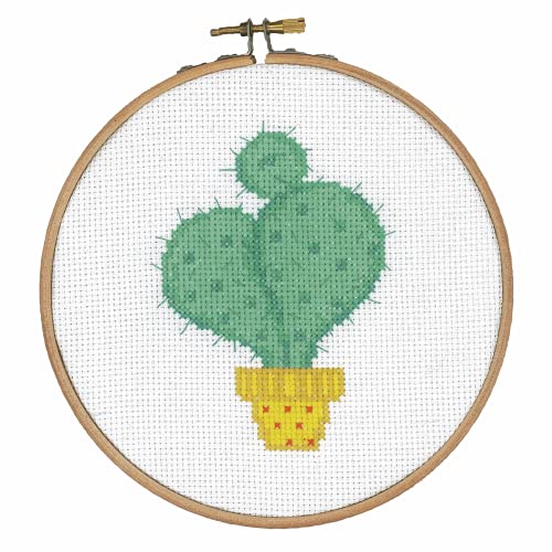 Vervaco Gezählter Kreuzstich Stickpackungen DIY Stickbilder mit Stickrahmen Kaktus I Wanddekoration Handarbeit Set für Erwachsene Kreatives ca. 14,5 x 14,5 cm Kreuzstichbilder Set Hausdeko von Vervaco