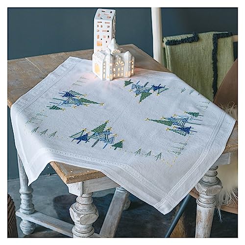 Vervaco Stickpackung Tischdecke Sticken Set Erwachsene Vorgedruckt Moderne Kiefern Stickdecken Vorgezeichnet Decke Sticken Stickpackung Plattstich 80 x 80 cm Stickset Kreatives Geschenk von Vervaco