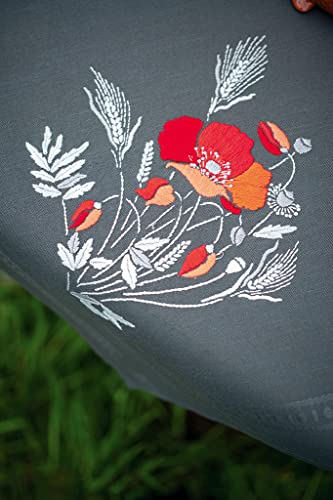 Vervaco Stickpackung Tischdecke Sticken Set Erwachsene Vorgedruckt Mohnblumen Stickdecken Vorgezeichnet Decke Sticken Stickpackung Plattstich 80 x 80 cm Stoff zum Sticken Kreatives Geschenk von Vervaco