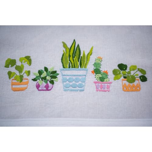 Vervaco Stickpackung Tischdecke Sticken Set Erwachsene Vorgedruckt Zimmerpflanzen Stickdecken Vorgezeichnet Decke Sticken Stickpackung Plattstich 80 x 80 cm Stoff zum Sticken Kreatives Geschenk von Vervaco