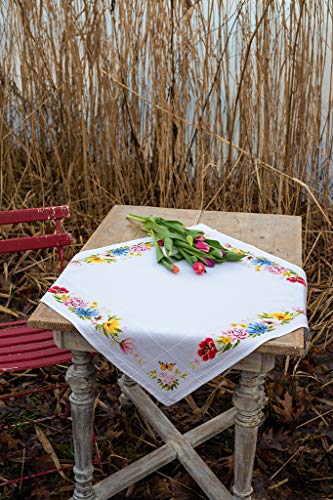 Vervaco Stickpackung Tischdecke Zählmusterpackung Kreuzstich Blumen Stickdecken zum Selbersticken Bastelset Handwerker Kreativ Set für Erwachsene 80 x 80 cm Kreatives Geschenk von Vervaco